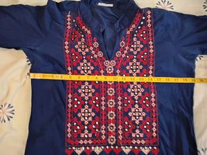 Navy Blue Kurta With Thread And Mirror Work