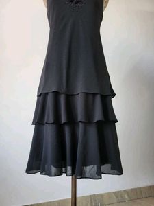 Black Beaded Tiered Dress
