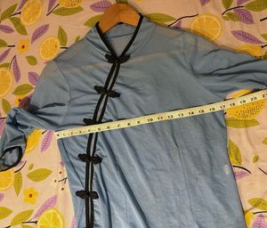 Beautiful Blue Mandarin Collar Mesh Top