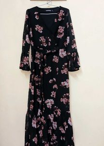 Black Floral Wrap Dress