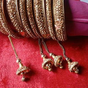 Golden Bangle Set with Charms