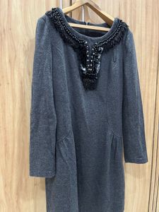 Gray Dress with Beaded Neckline - Size M