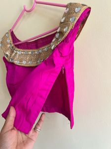 Pink Mirror Work Blouse