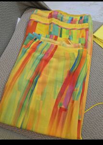 Yellow Georgette Saree With Blouse Peticoat