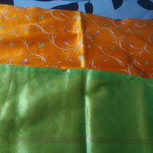 Orange Saree with Blouse.