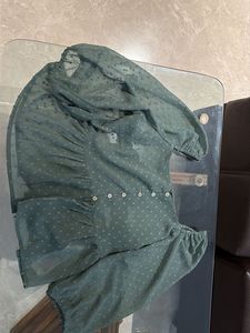 Green Sheer Button Top