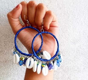 Blue Shell Hoop Earrings