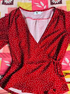 Wrap Up Polka Dot Red Top
