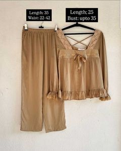 Tan Lace Trim Lounge Set