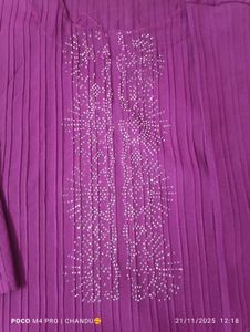 Purple Embroidered Popcorn Kurthi