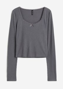H&amp;M Lace Trimmed Ribbed Top