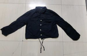 Black Cropped Button-Down Shirt