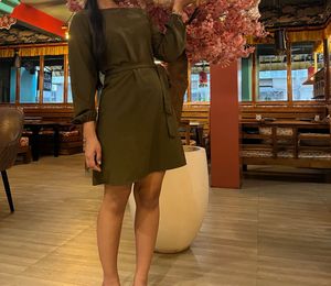 Olive Green Tie Waist Dress