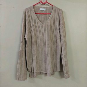 Mauve Ribbed V-Neck Sweater