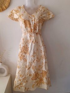 Floral Cotton Linen Midi Dress