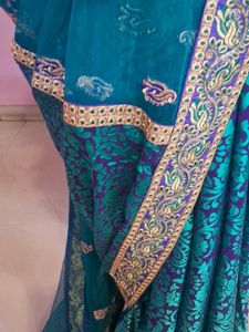 Jacquard Peacock Blue Saree