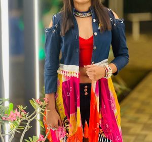 Navratri Style Denim Jeans Nd Shrug Jacket