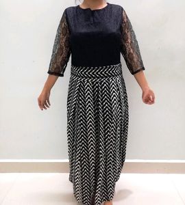 U & F Black N White Long Maxi Dress For Women