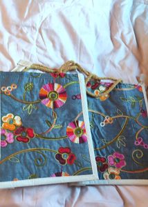 Flower Embroidered Tote Bags,pack Of 2, Small