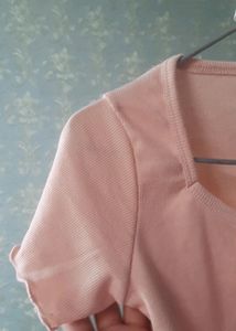 Cute Pink Top With Lettuce Hem For Women