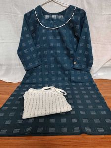 Elegant Blue Woven Design Kurta Set