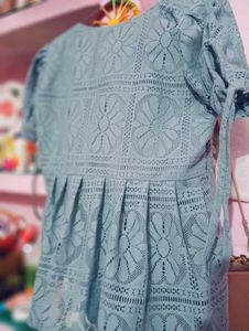 Blue Lace Tie-Sleeve Top