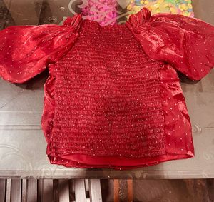 Red organza Off-Shoulder Top