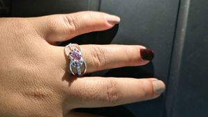 pure silver ladies ring with american diamond