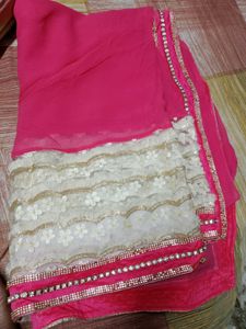 Pink &amp; Cream Embellished Sari