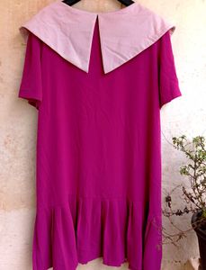 Dark Pink Dress with Korean Style Peter Pan Collar