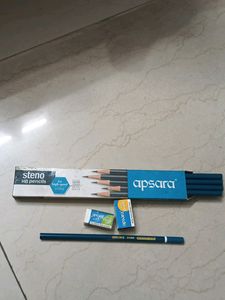 10 Steno HB Pencil With Free Eraser And Sharpener
