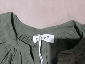 Olive Green Casual Midi Dress, L Size