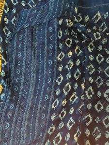 Blue Printed Saree With Satin Design