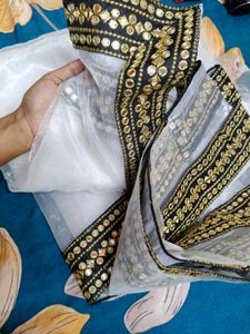 Elegant White Net Saree