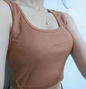 Brown Sleeveless Ribbed Tank Top