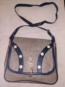 Fashionable Trendy Cream - black color PU lather sling bag