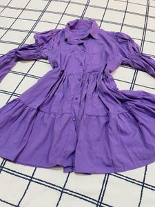 Purple Ruffle Mini Dress (Puffy Sleeves)