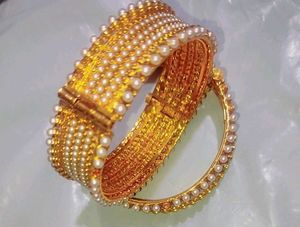 Golden Beautiful Stone Two Bangles , Size 2.6
