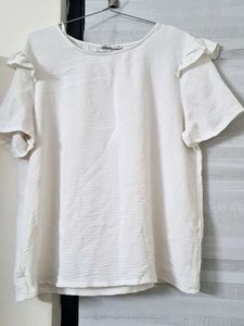 ZARA - White Ruffle Sleeve Top