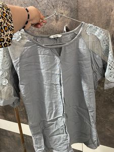 George Grey Lace Sleeve Top - Size 38