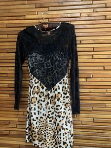 Sexy Back Lace Leopard Print Mini Dress