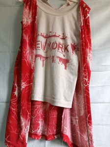 Girls&#39; Cute Top &amp; Skirt Set red and white to