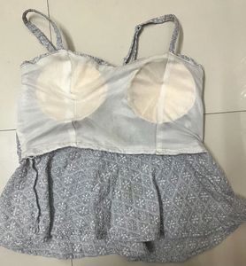 Grey Embroidered Peplum Top