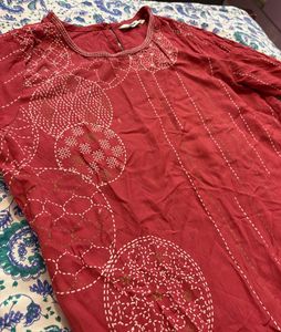 Dark Pink Embroidered Kurta