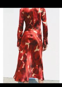 New One Zara Printed Satin Dress Zw Collection