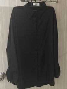 Women Plain Black Satin Korean Shirt