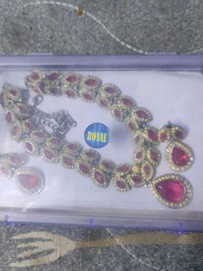 Red Gemstone Necklace &amp; Earring Set
