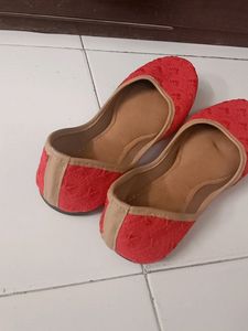 Brand New Red Juttis, with embroidery design