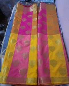 Yellow pink elegant Saree