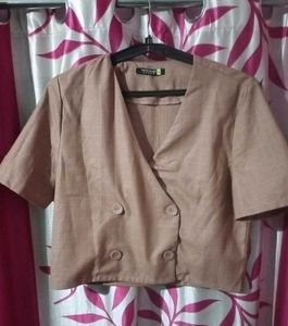 Tan Plaid Cropped Blazer